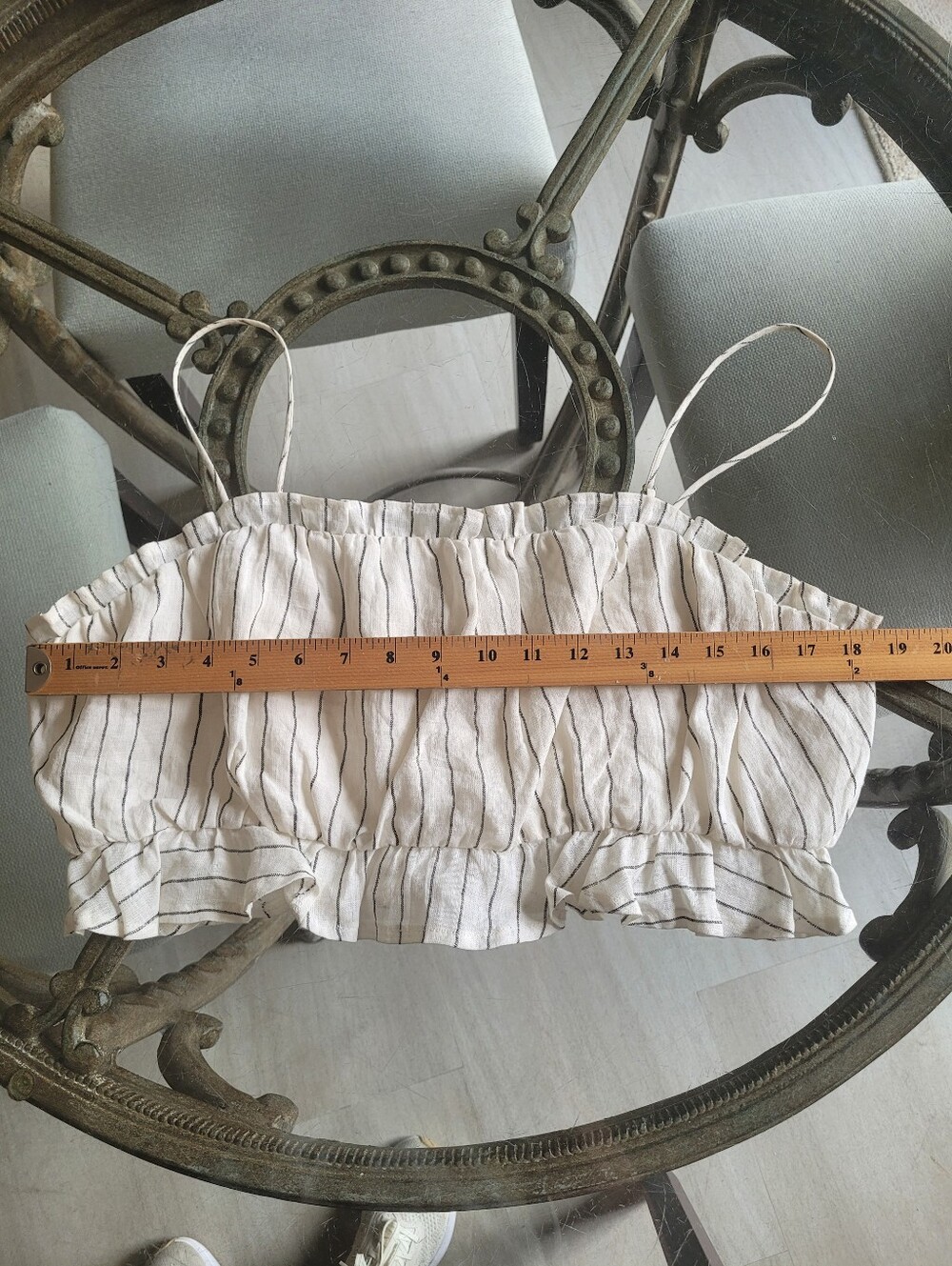 The Impeccable Pig Women's Linen Striped Cropped Camisole Top - White/Black - Picture 6 of 10